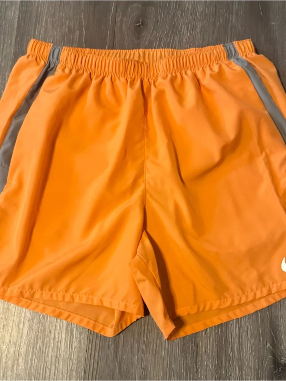 Nike Men’s Orange Athletic Shorts with Gray Contrast Panel Size Medium